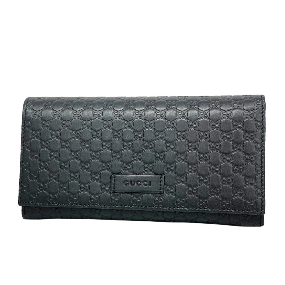 Gucci long wallet, Microguccissima, 449396, leather, black, champagne, women's.